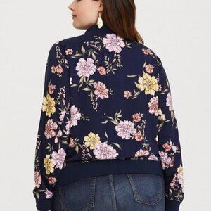 Torrid Navy Blue Floral Twill Bomber Zip Jacket Size 1